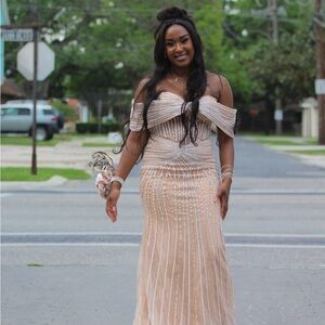 Elegant Off-Shoulder Beaded Gown